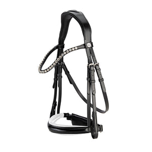 LT Essential Snaffle Bridle - Cavesson Patent & White Noseband