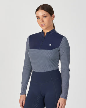 Training Top - Navy Mini Check L/S